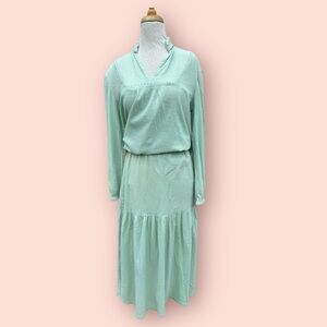 Vtg 70s Handmade Green Gauze Skirt & Tunic  2 pc Set Sz M Embroidered Peasant